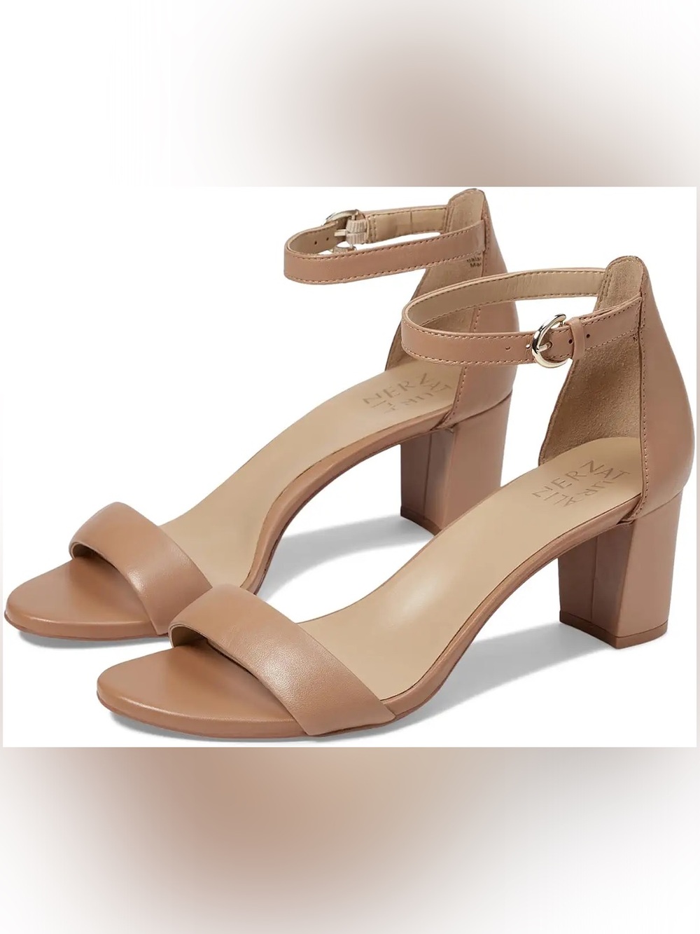 Naturalizer Tan Block Heel Ankle-Strap Sandals